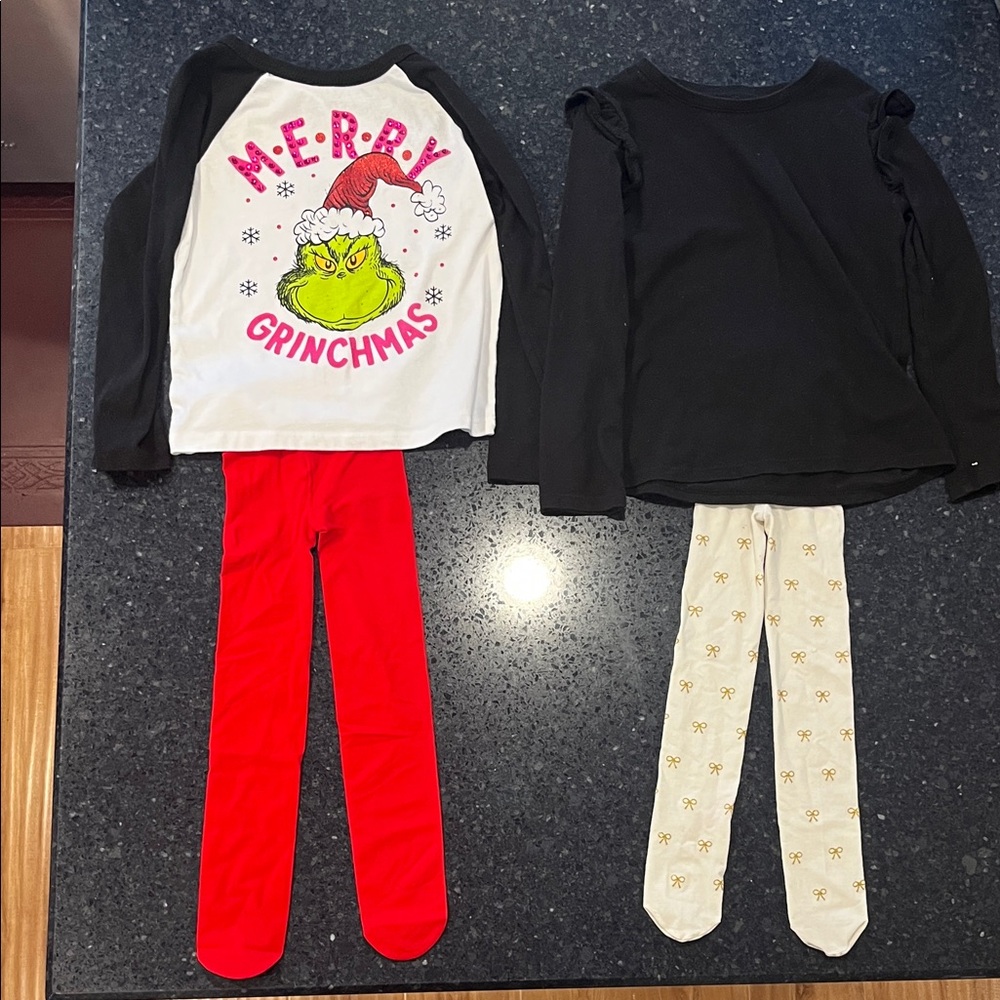 Merry Grinchmas, Black Long Sleeve with Red and White Tights